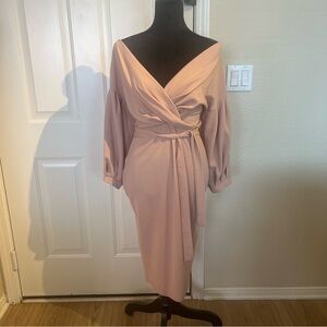 Boohoo Blush Long Sleeve Wrap Dress